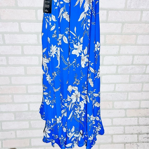 Lulu's NWT Sun Salutation Royal Blue Floral Print Ruffled Wrap Maxi Dress Size L - Picture 8 of 12